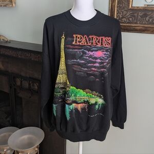 Vintage Paris Eiffel Tower Seine River Sweatshirt Tourist Top Women's XL